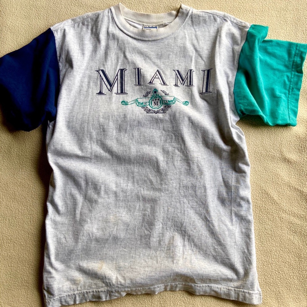 Vintage 90s Miami Spellout Multi Colored Tee XL